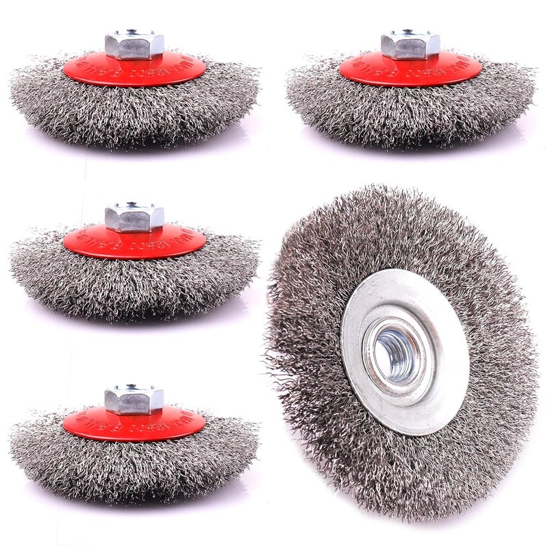 TOPGO 5 Pack 4 Inch Coarse Crimped Wire Wheel for 4 1/2 Angle Grinder,5/8 Inch-11 Threaded Arbor,0.014 Inch Carbon Steel Wire,Wire Brush for Rust,Corrosion,Paint Removal (5 Pack 4 Inch) - Image 1